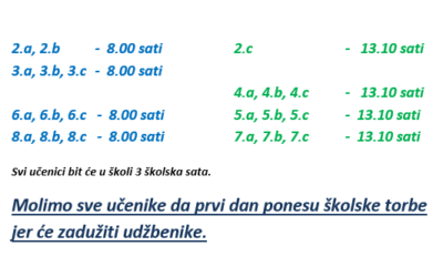 Obavijest o početku nastavne godine