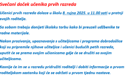 Svečani doček učenika prvih razreda